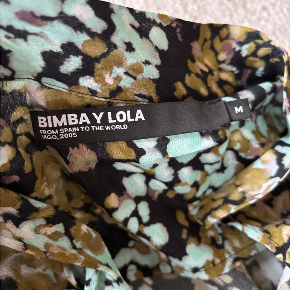 Bimba y Lola Leomimosa-Print Pleated Blouse Long Sleeve V neck size M - Picture 4 of 5